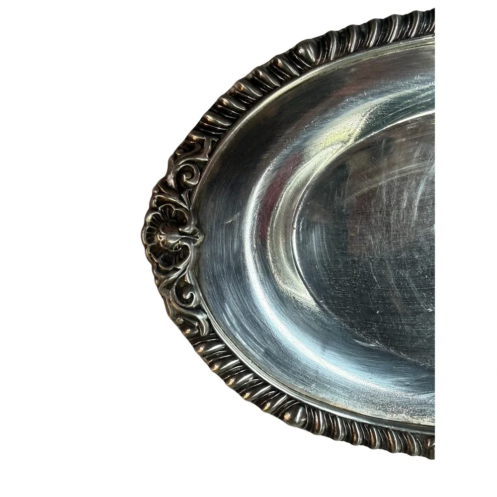 Gorham Silverplate Oval Tray Vanity Catchall Repousse Floral Grandmillennial